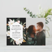 Witte Magnolia Bloemen Moderne foto Bewaar de datu Save The Date (Staand voorkant)