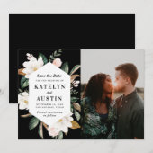 Witte Magnolia Bloemen Moderne foto Bewaar de datu Save The Date (Voorkant / Achterkant)