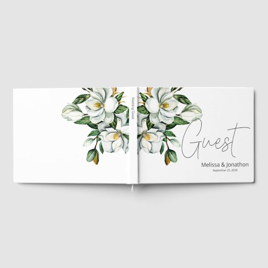 Witte Magnolia Bloemen Roestische bruiloft Gastenboek (Volledig)