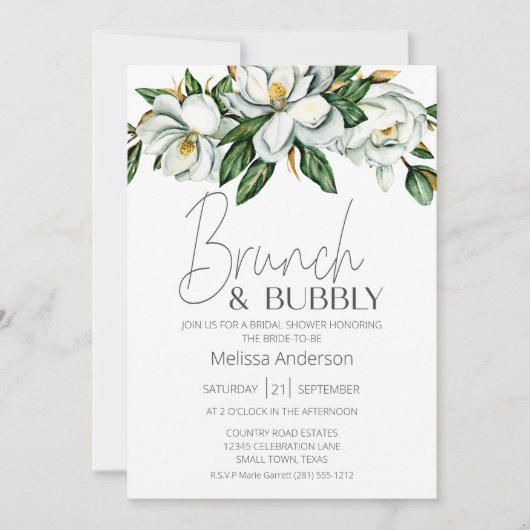Witte Magnolia Bloemen Rustiek Bruids Brunch Kaart (Voorkant)