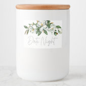 Witte Magnolia Bloemen Rustiek Datum Night Jar Voedselcontainer Etiket (Voorkant)