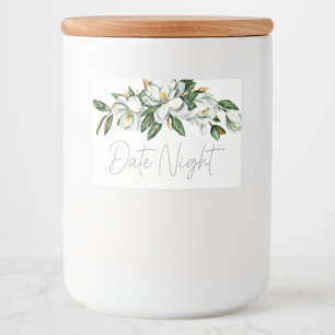 Witte Magnolia Bloemen Rustiek Datum Night Jar Voedselcontainer Etiket