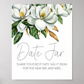 Witte Magnolia Bloemen Rustiek Datum Night Sign Poster (Voorkant)