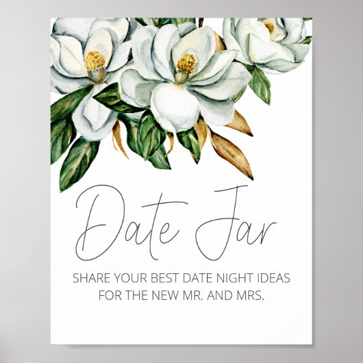 Witte Magnolia Bloemen Rustiek Datum Night Sign Poster (Voorkant)