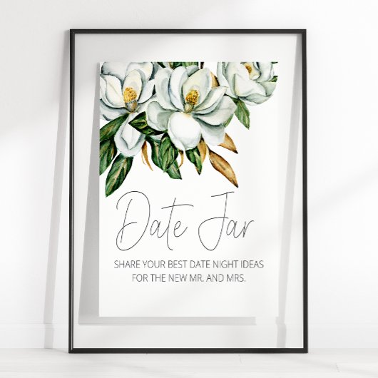 Witte Magnolia Bloemen Rustiek Datum Night Sign Poster