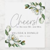 Witte Magnolia Bloemen Rustiek Huwelijk Wijn Etiket (Enkel label)