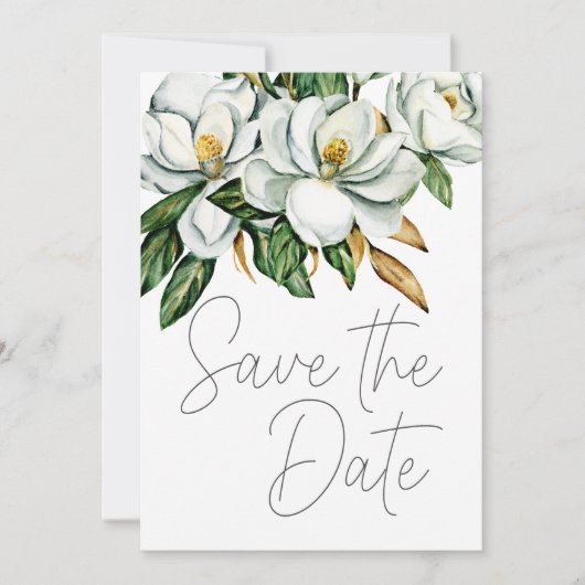 Witte Magnolia Bloemen Rustiek Save The Date (Voorkant)