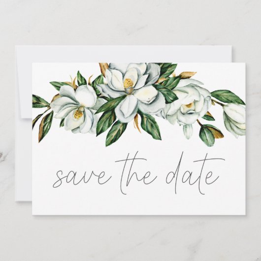 Witte Magnolia Bloemen Rustiek Save the Date (Voorkant)