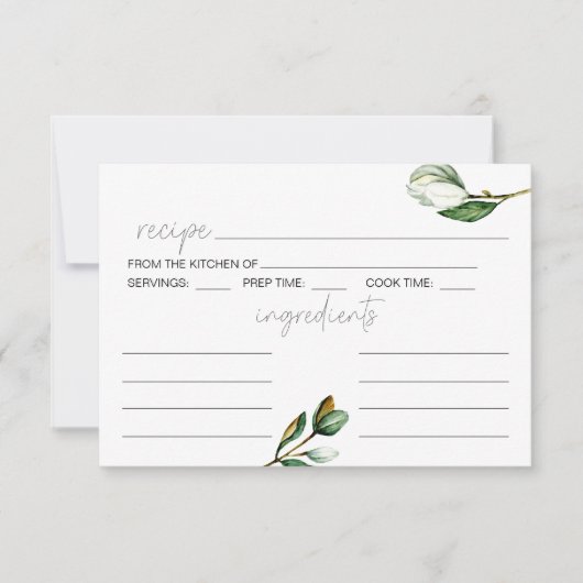 Witte Magnolia Bloemen Rustiek Trouwrecept Kaart Notitiekaartje (Voorkant)