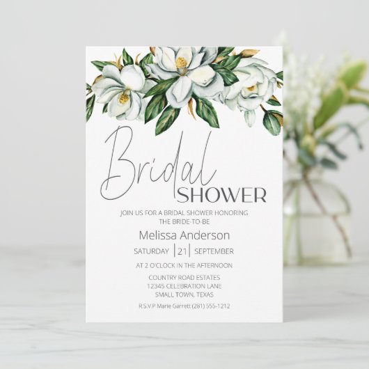 Witte Magnolia Bloemen Rustiek Vrijgezellenfeest Kaart (Staand voorkant)