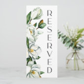 Witte Magnolia Bloemen Rustieke Trouwstoel Teken Menu (Staand voorkant)