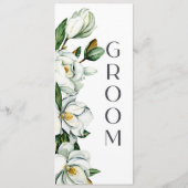 Witte Magnolia Bloemen Rustieke Trouwstoel Teken Menu (Achterkant)