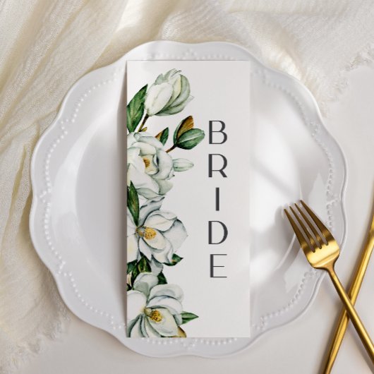 Witte Magnolia Bloemen Rustieke Trouwstoel Teken Menu