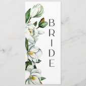 Witte Magnolia Bloemen Rustieke Trouwstoel Teken Menu (Voorkant)