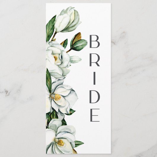 Witte Magnolia Bloemen Rustieke Trouwstoel Teken Menu (Voorkant)