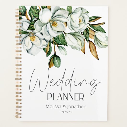 Witte Magnolia Bloemen Rustieke Wedding Planner (Voorkant)