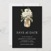 Witte Magnolia Bloemen Zwart QR Code Trouwfoto Save The Date (Voorkant)