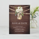 Witte Magnolia Bloemige Houten QR-code Trouwfoto Save The Date (Staand voorkant)