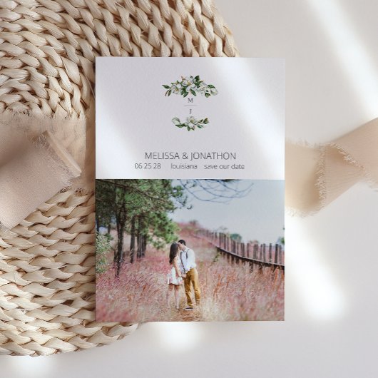 Witte Magnolia Bloemige Rustieke Afbeelding Save The Date