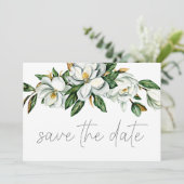 Witte Magnolia Bloemige Rustieke Bewaar de Datum Save The Date (Staand voorkant)