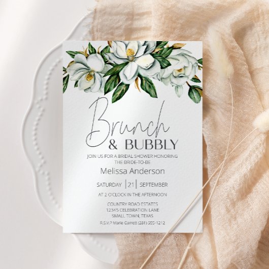 Witte Magnolia Bloemige Rustieke Bruiloftsbrunch Kaart