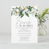 Witte Magnolia Bloemige Rustieke Bruiloftsbrunch Kaart (Staand voorkant)