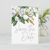 Witte Magnolia Bloemige Rustieke Stijl Save The Date (Staand voorkant)