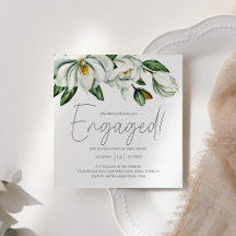 Witte Magnolia Bloemige Rustieke Trouw Uitnodiging