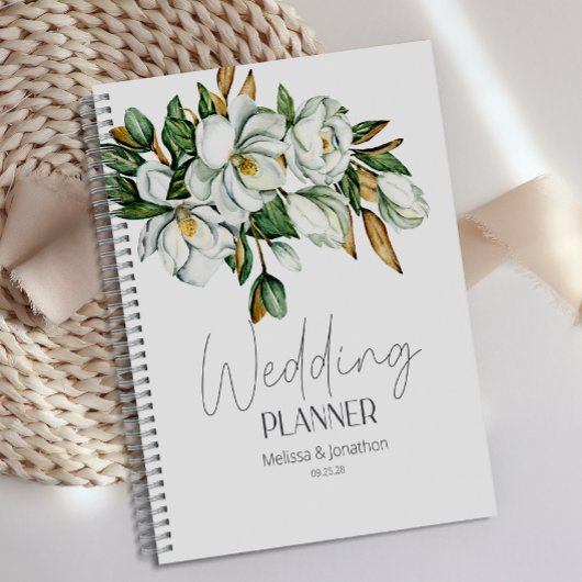Witte Magnolia Bloemige Rustieke Trouwplanner Planner