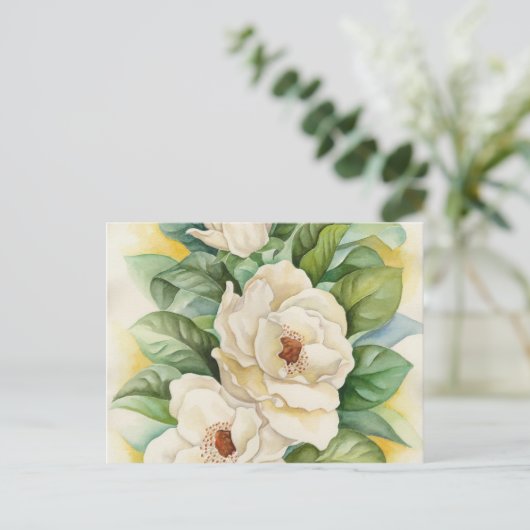 Witte Magnolia Bloesem Bloemen Kunst Briefkaart (Staand voorkant)