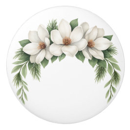 Witte Magnolia Bloesem Bloemengroen Keramische Knop