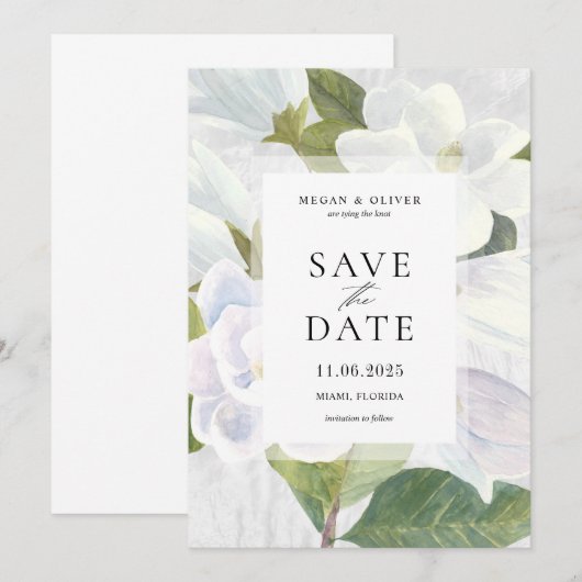 Witte Magnolia Bloesem Trouwkaart 'Save the Date' Save The Date (Voorkant / Achterkant)