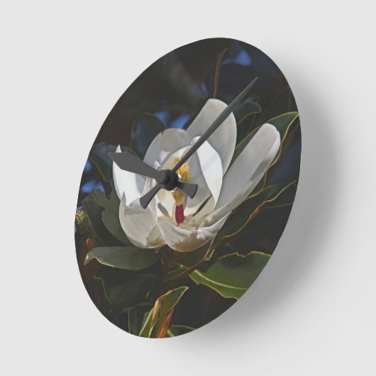Witte Magnolia Bloom Muurklok Ronde Klok (Hoek)