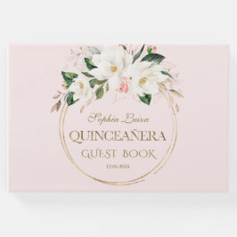 Witte Magnolia Blush Bloemengoud Quinceañera  Gastenboek