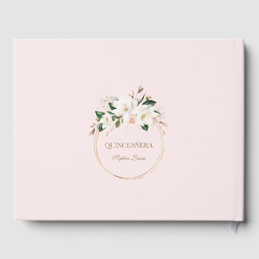 Witte Magnolia Blush Bloemengoud Quinceañera  Gastenboek (Achterkant)