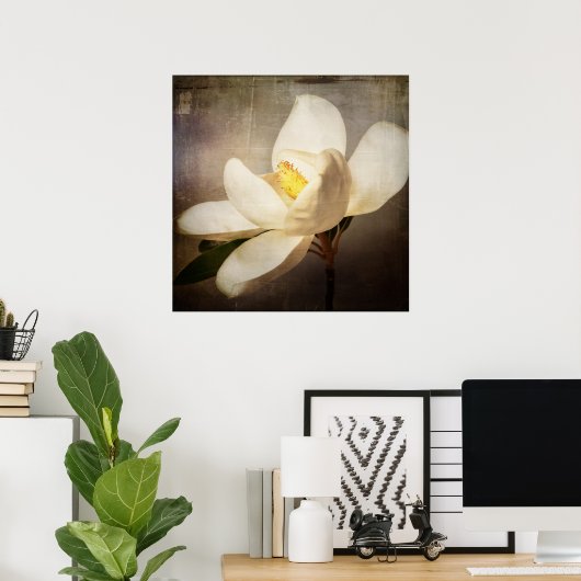 witte magnolia Boom Vloerbruin perkament Poster (Thuiskantoor)