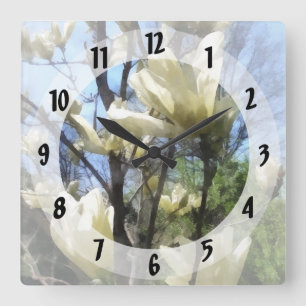 Witte Magnolia Branches Vierkante Klok