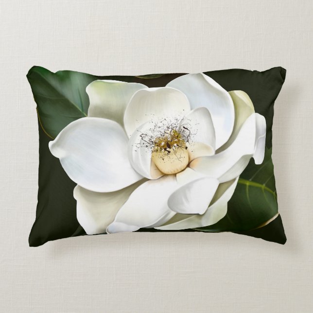 Witte Magnolia Close-up Groene achtergrond Accent Kussen (Voorkant)