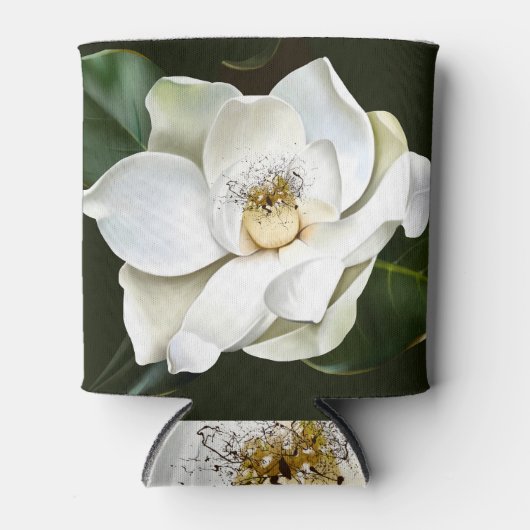 Witte Magnolia Close-up Groene achtergrond Blikjeskoeler (Voorkant)
