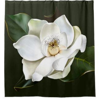 Witte Magnolia Close-up Groene achtergrond Douchegordijn