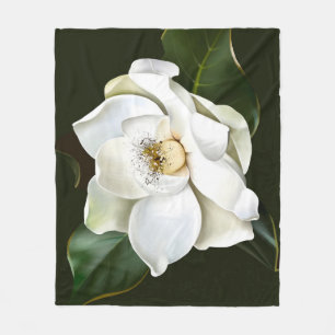Witte Magnolia Close-up Groene achtergrond Fleece Deken