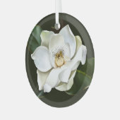 Witte Magnolia Close-up Groene achtergrond Glas Ornament (Voorkant links)