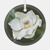 Witte Magnolia Close-up Groene achtergrond Glas Ornament (Voorkant)