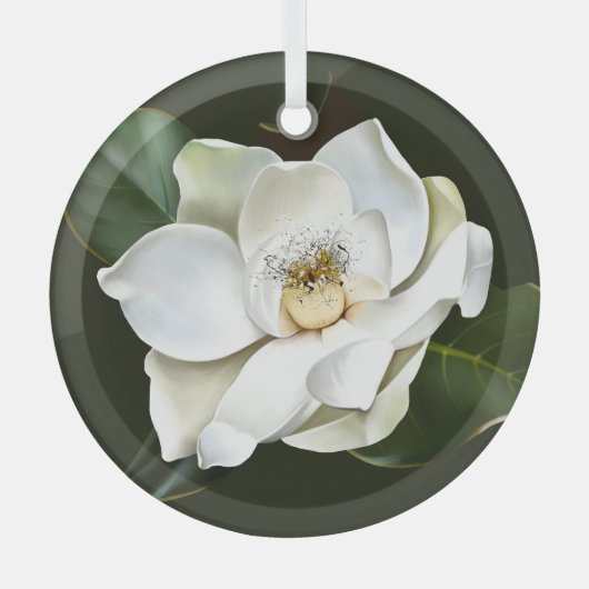 Witte Magnolia Close-up Groene achtergrond Glas Ornament (Voorkant)