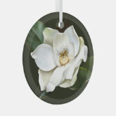 Witte Magnolia Close-up Groene achtergrond Glas Ornament (Voorkant Rechts)
