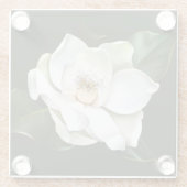 Witte Magnolia Close-up Groene achtergrond Glazen Onderzetter (Achterkant)