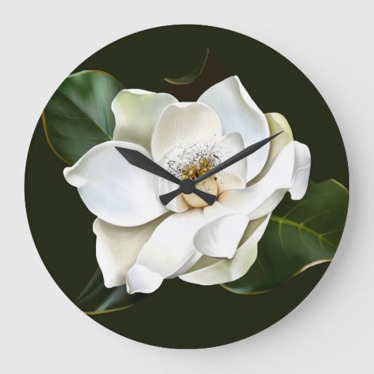Witte Magnolia Close-up Groene achtergrond Grote Klok (Voorkant)