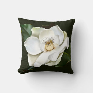 Witte Magnolia Close-up Groene achtergrond Kussen