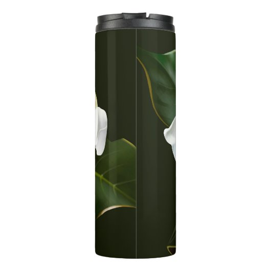 Witte Magnolia Close-up Groene achtergrond Thermosbeker (Achterkant)