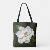 Witte Magnolia Close-up Groene achtergrond Tote Bag (Achterkant)